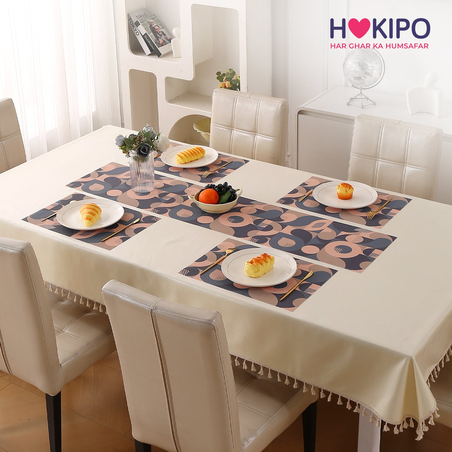 Color Splash PVC Mats for Dining Table, Retro Circles - Tan Brown