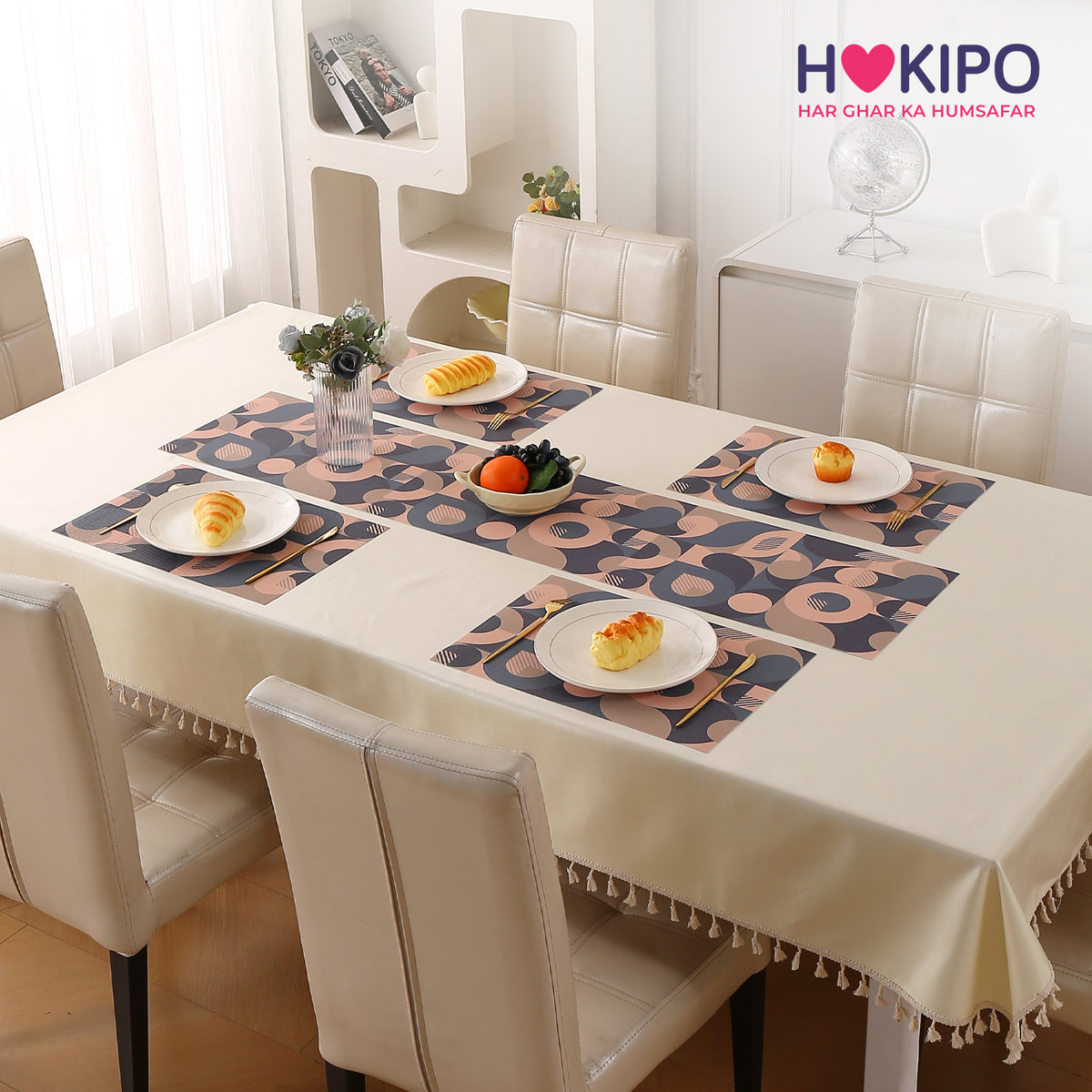 Color Splash PVC Mats for Dining Table, Retro Circles - Tan Brown