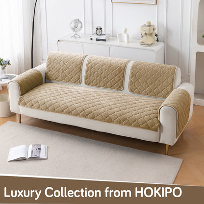 Diamond Tuft Plush Sofa Cover Mat, Sand Beige