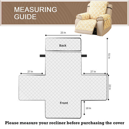 Quilted Printed Recliner Mats for 1 Seater Recliner Sofa, Ogee Ivory