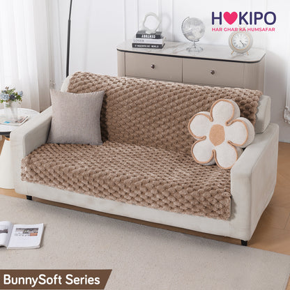 'BunnySoft Series' Plush Sofa Cover Throw for Sofa Seat & Back, Canvas Brown