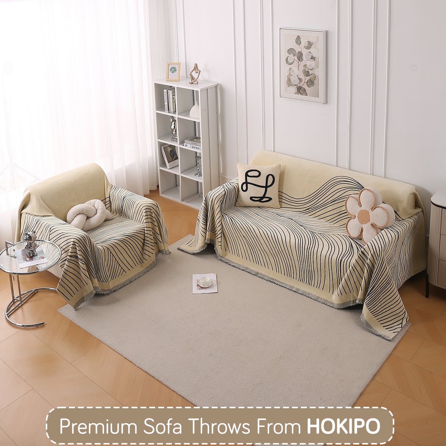 WaveLoom Collection Printed Chenille Sofa Cover Throw Blanket, Grey