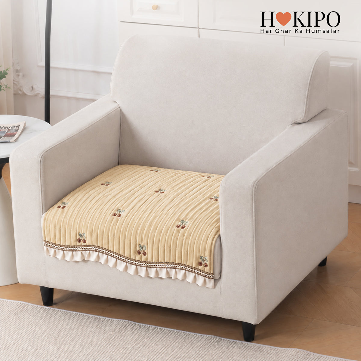 Frilora Dutch Velvet Sofa Cover Mat, Caramel Beige