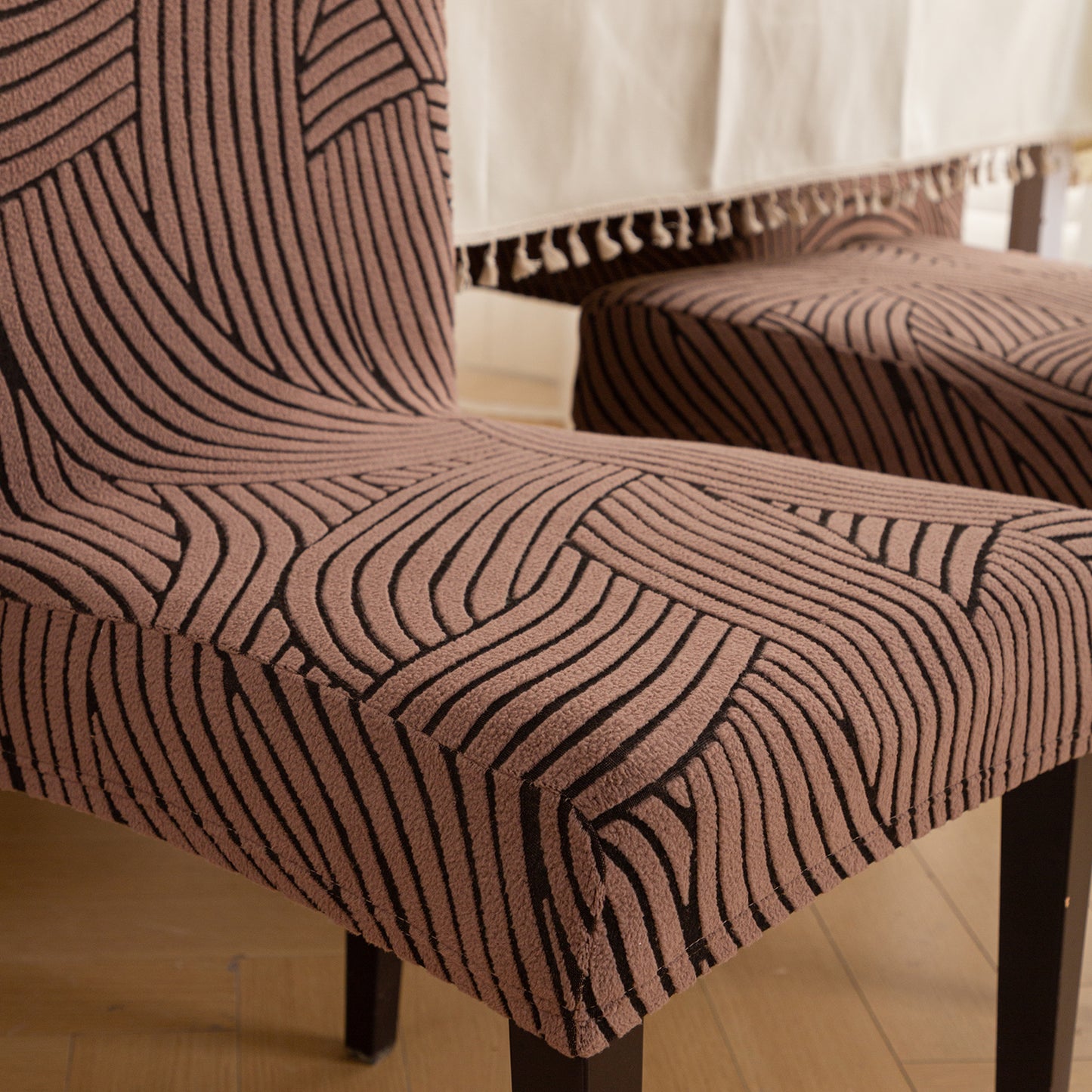 WaveLine Series 180 GSM Jacquard Chair Cover Set of 1/2/4/6, Rust Brown