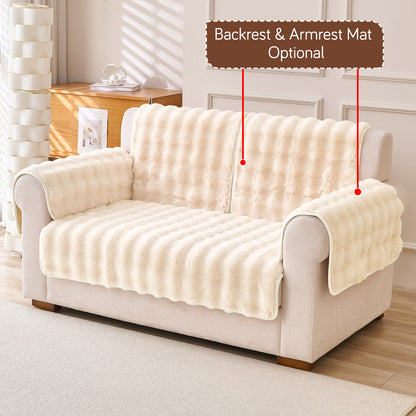 Premium Faux Rabbit Fur Anti Slip Sofa Mat for 1/2/3 Seater, Beige