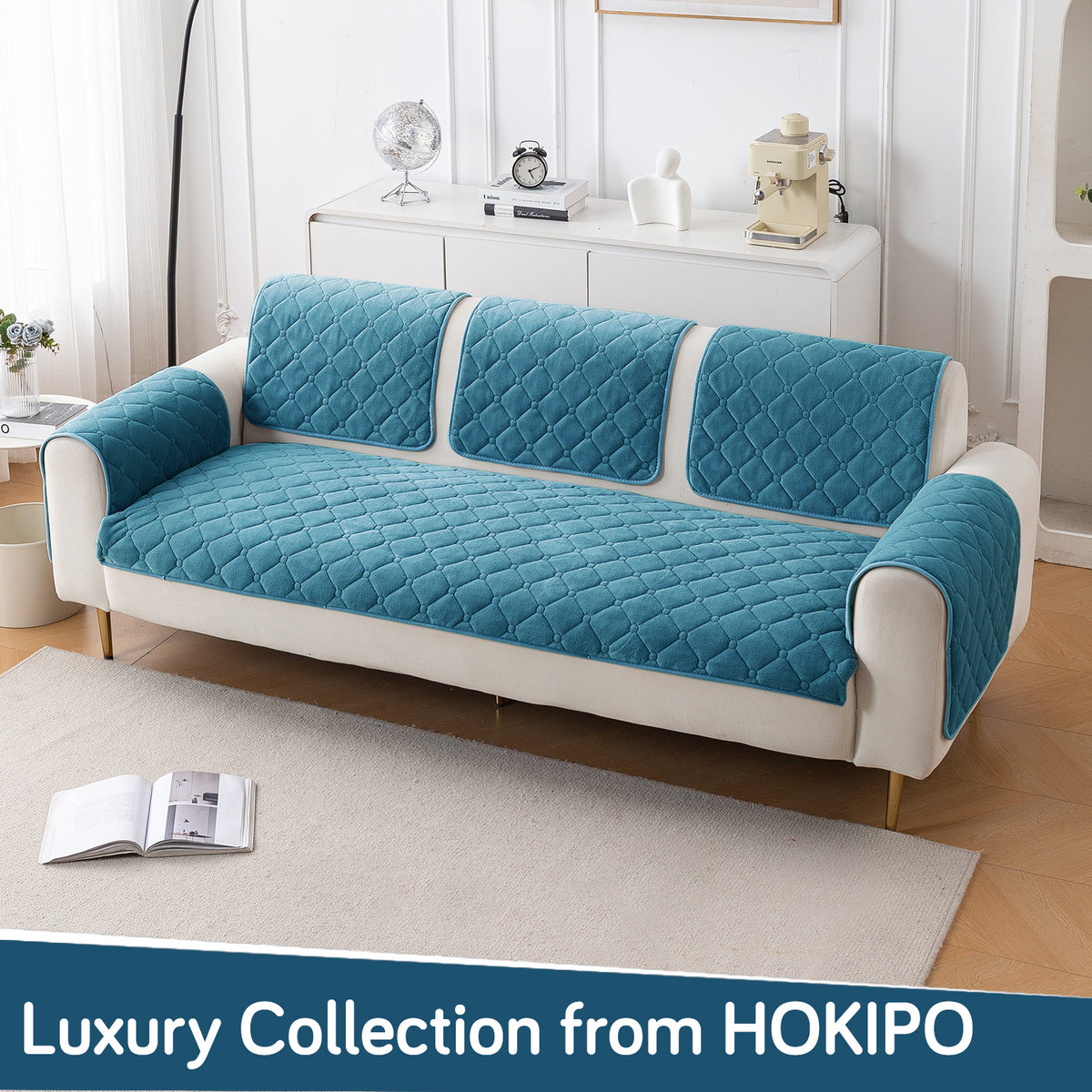 Diamond Tuft Plush Sofa Cover Mat, Dusty Teal