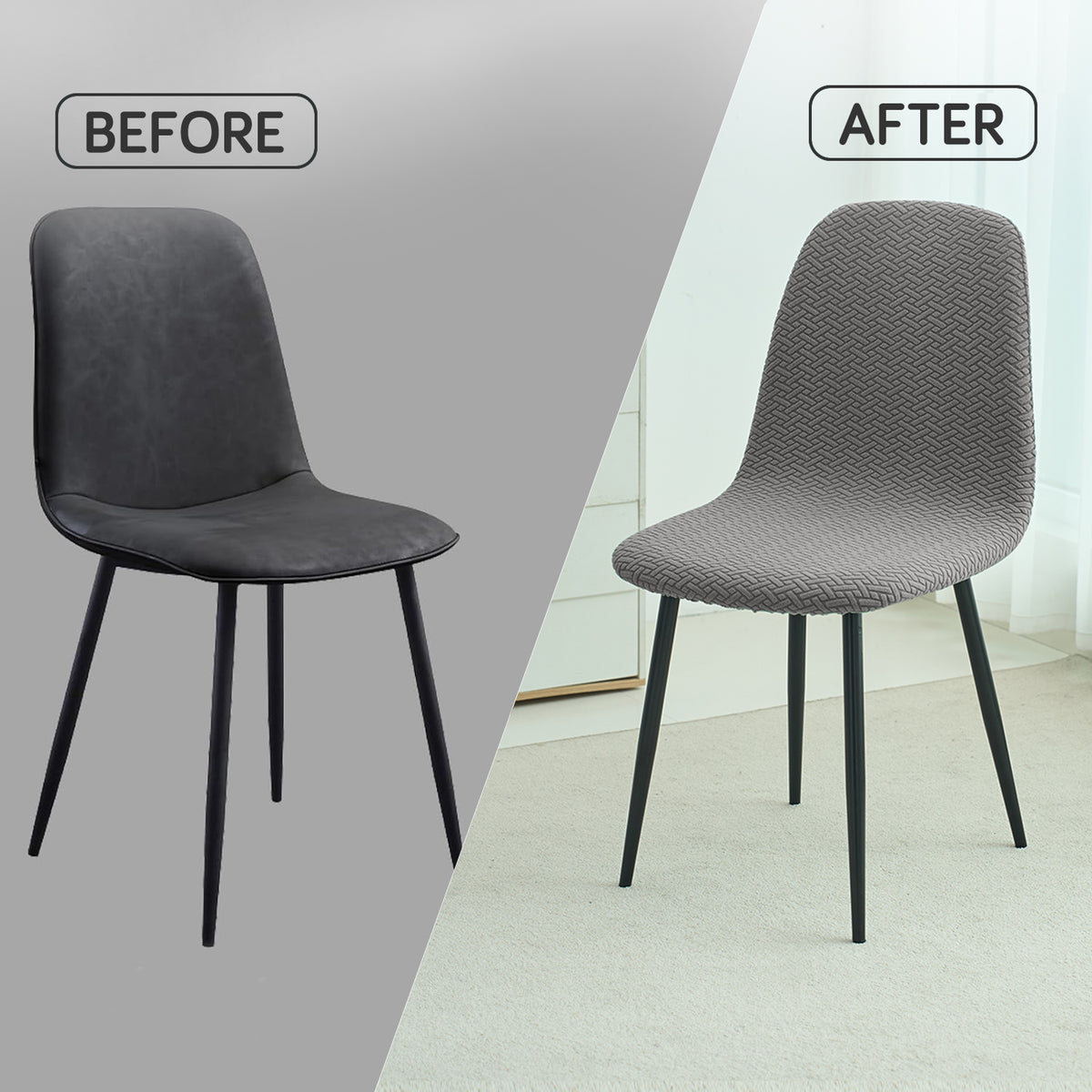 Premium Jacquard Fully Covered Cover for Mid Century Modern Dining Chair, Grey