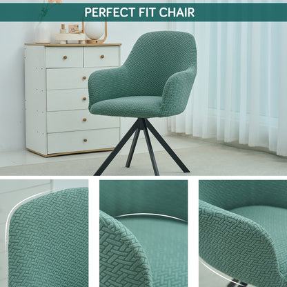 Premium Jacquard Fully Covered Cover for Swivel Dining Chair with Arms, Continental Green