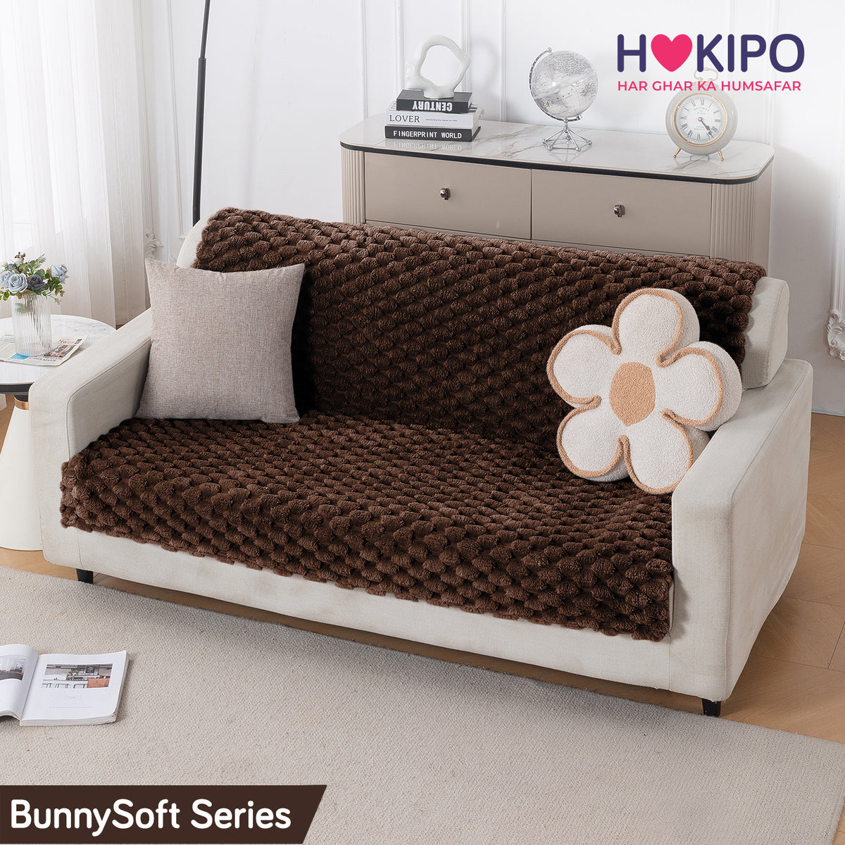 'BunnySoft Series' Plush Sofa Cover Throw for Sofa Seat & Back, Dark Chocolate