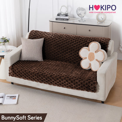 'BunnySoft Series' Plush Sofa Cover Throw for Sofa Seat & Back, Dark Chocolate