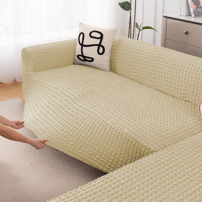 Aria Nova Bubble 2-Piece Stretchable L Shape Sofa Cover with Right Chaise, Beige
