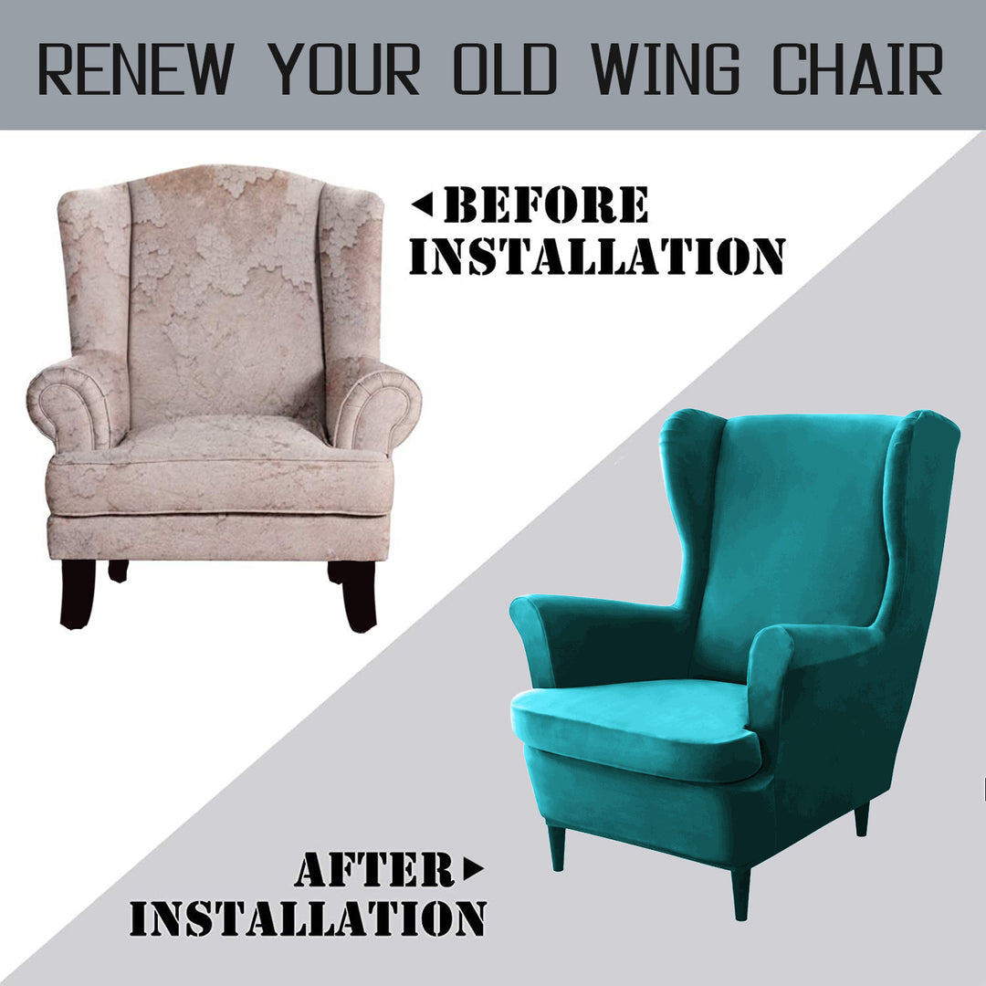 Premium Original Velvet Wing Chair Cover, Turquoise