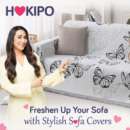 Premium 320 GSM Chenille Sofa Cover Throw All Season 'Serene Abode Series', Monochrome Butterfly