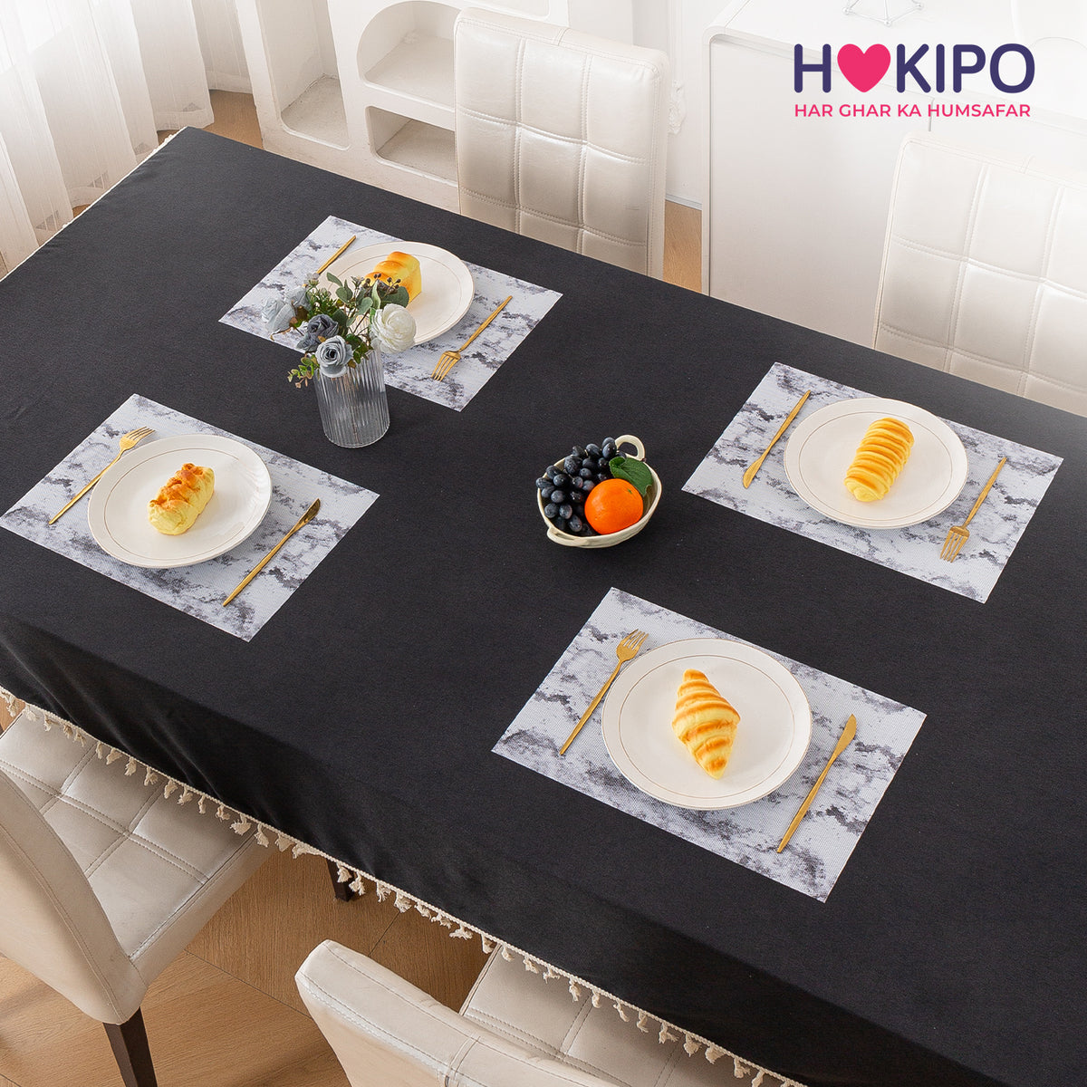 Marble Fusion PVC Mats for Dining Table, Misty Clouds - Spanish Grey