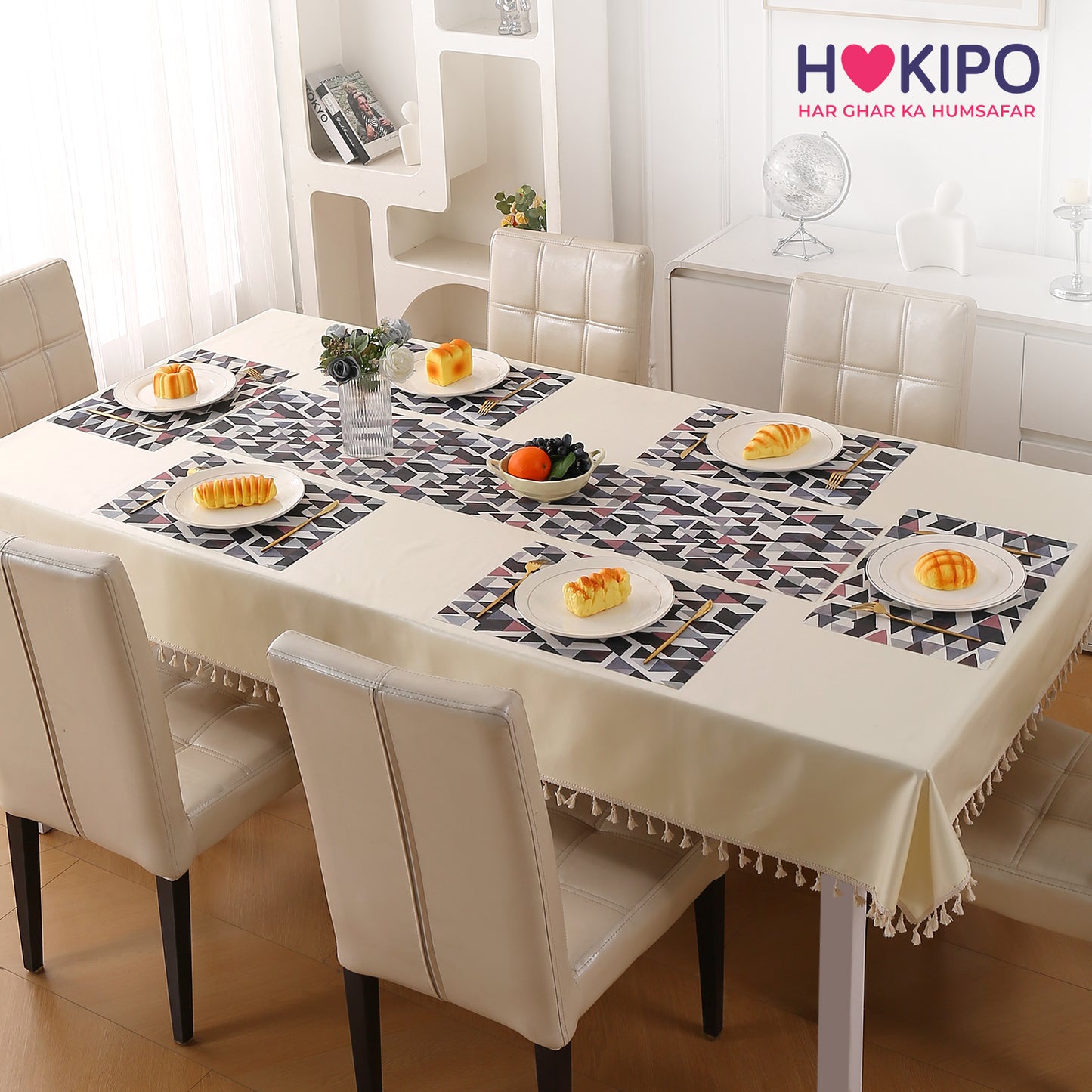 Color Splash PVC Mats for Dining Table, Triangular Mosaic - Burgundy Red