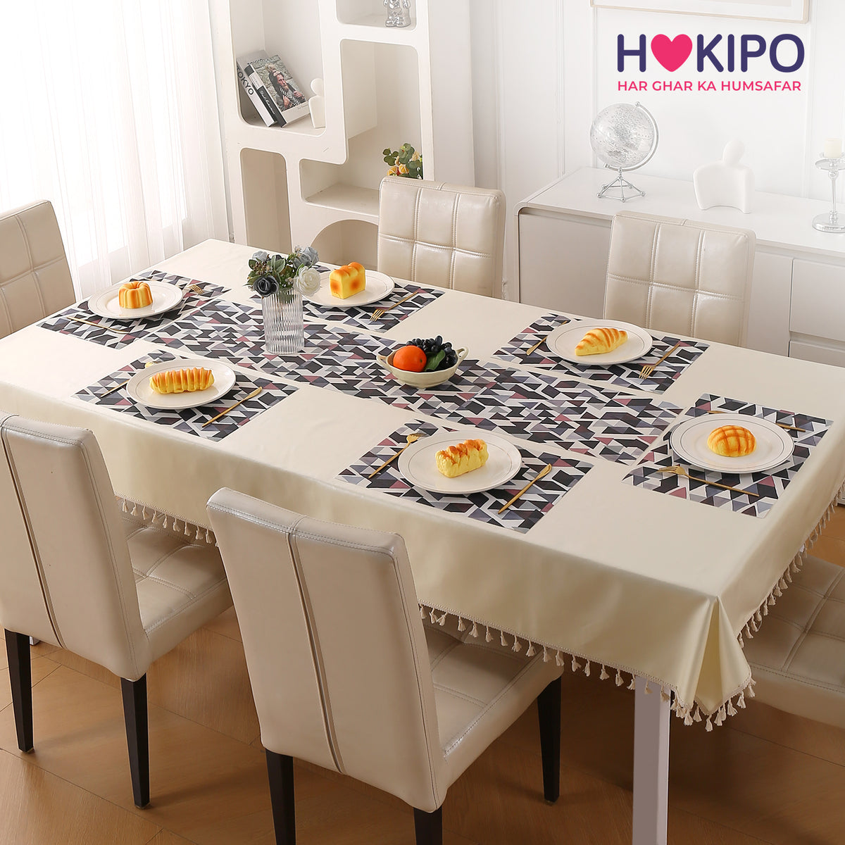 Color Splash PVC Mats for Dining Table, Triangular Mosaic - Burgundy Red
