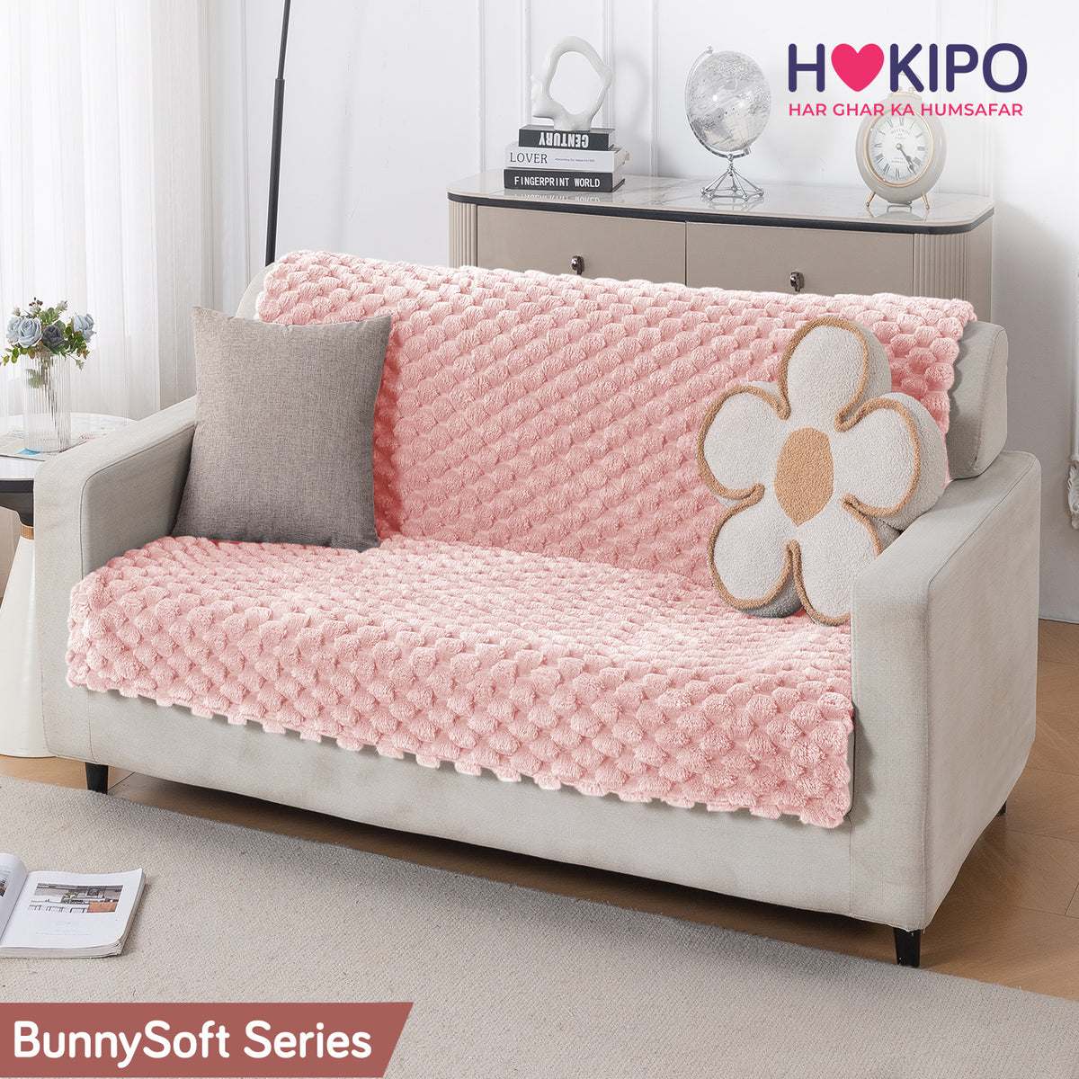 'BunnySoft Series' Plush Sofa Cover Throw for Sofa Seat & Back, Flamingo Pink