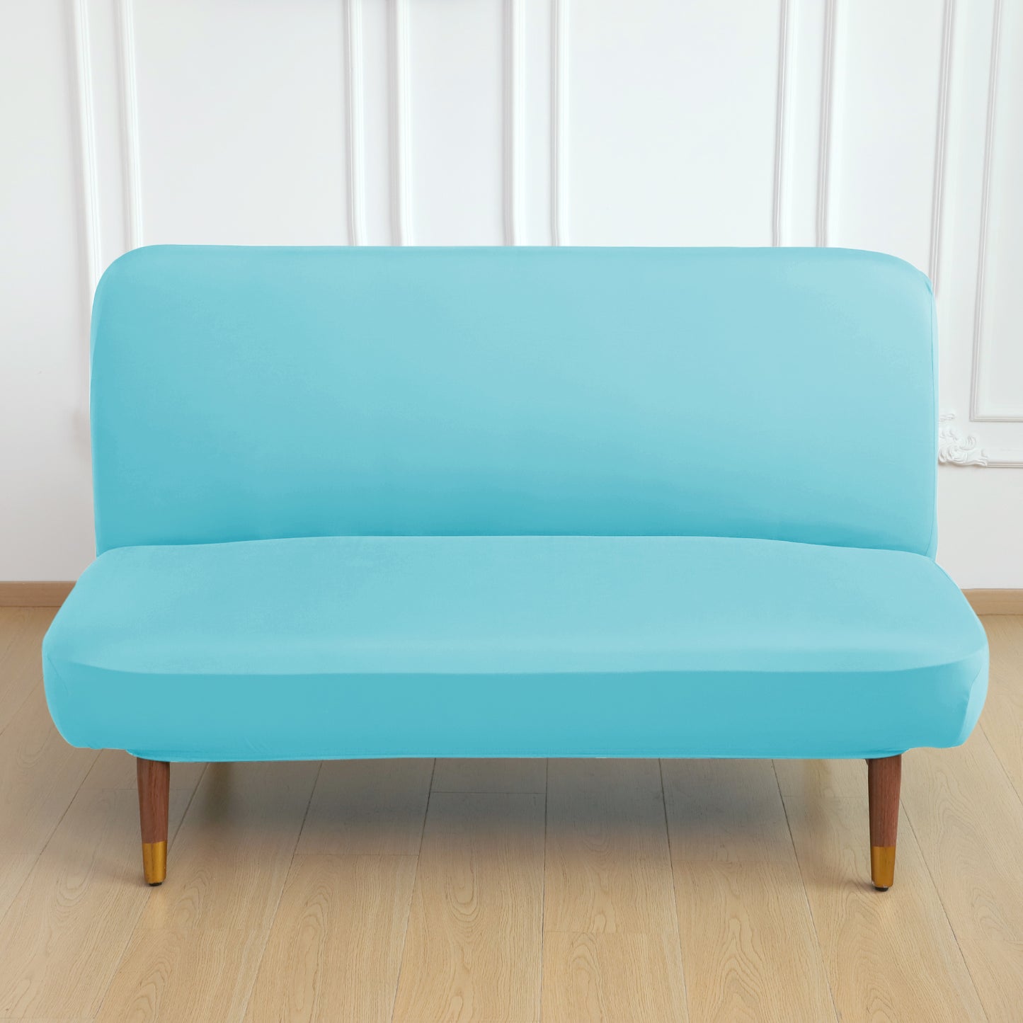 SereneSolids Stretchable Elastic Armless Sofa Cover – 140 GSM, Futon Slipcover, Easy Fit, Sky Blue