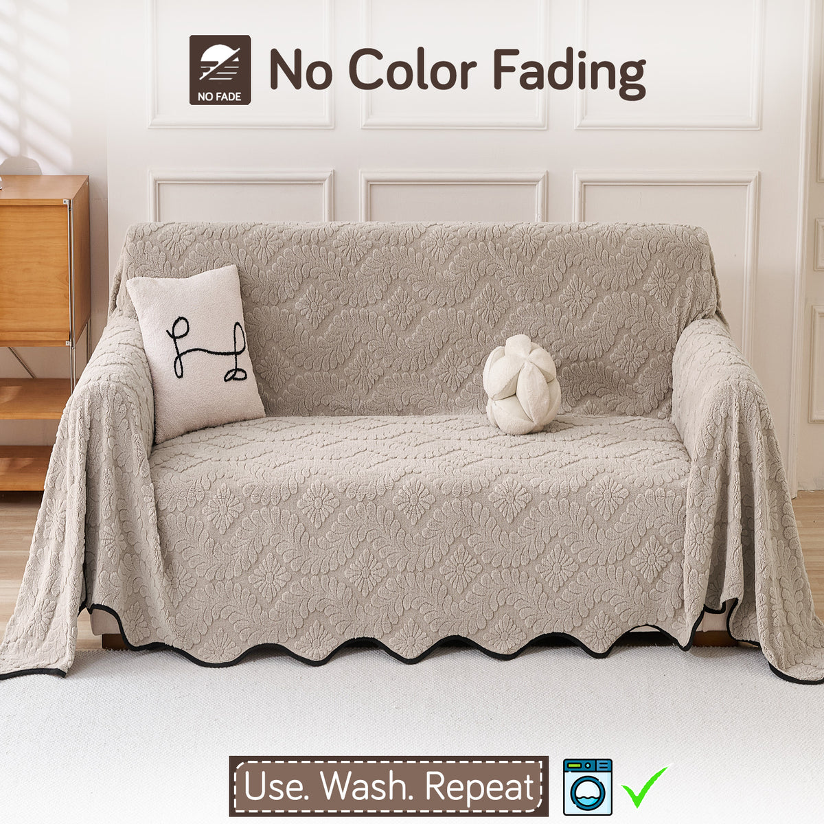 Buy Soft Brown Colour Wavy Petal Crest Series Plush Sofa Throw Cover – 2 Seater Sofas | HOKIPO