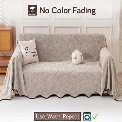 Buy Soft Brown Colour Wavy Petal Crest Series Plush Sofa Throw Cover – 2 Seater Sofas | HOKIPO