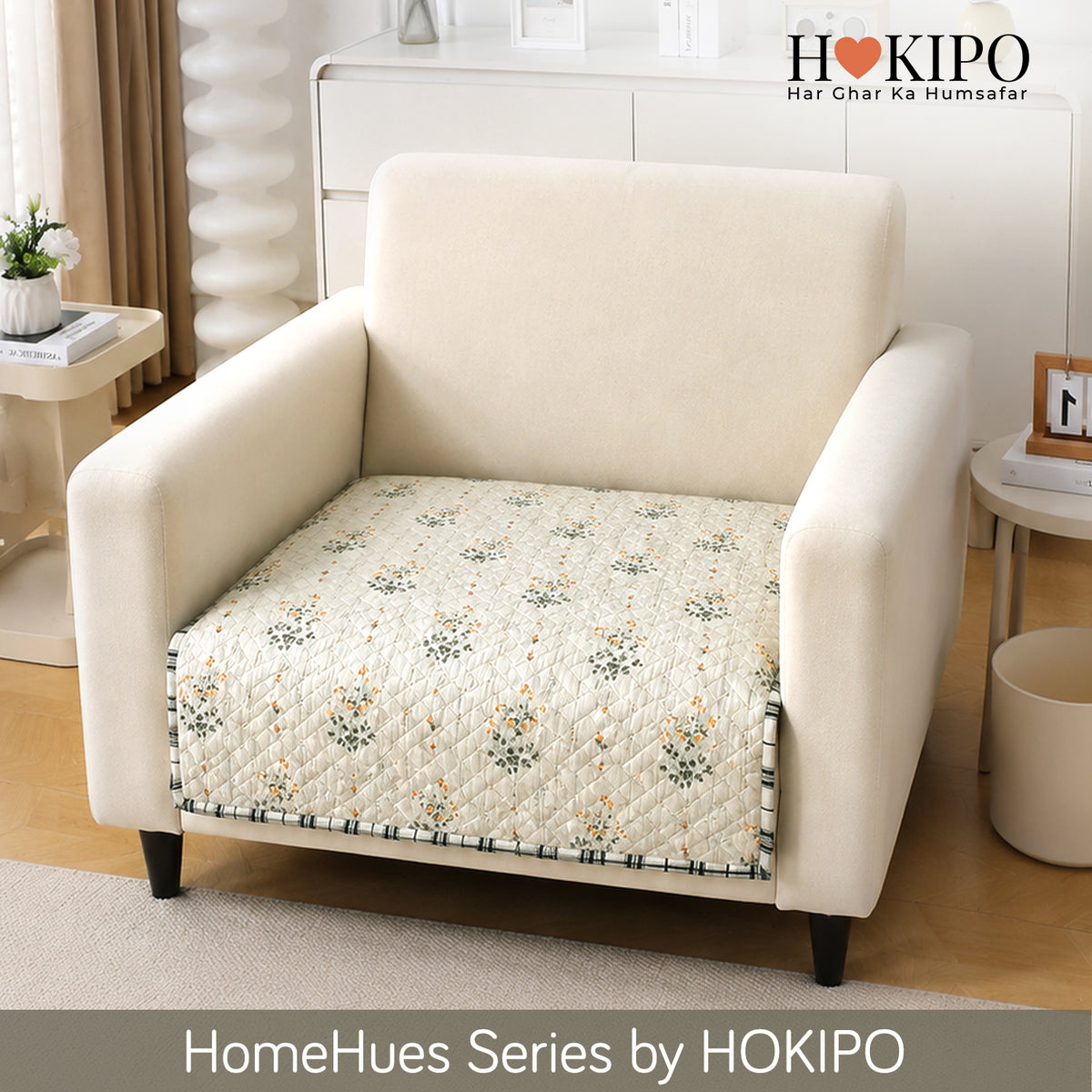 'Homehues' Printed Quilted Sofa Cover Mats, Light Green Ash Gypsy Flower