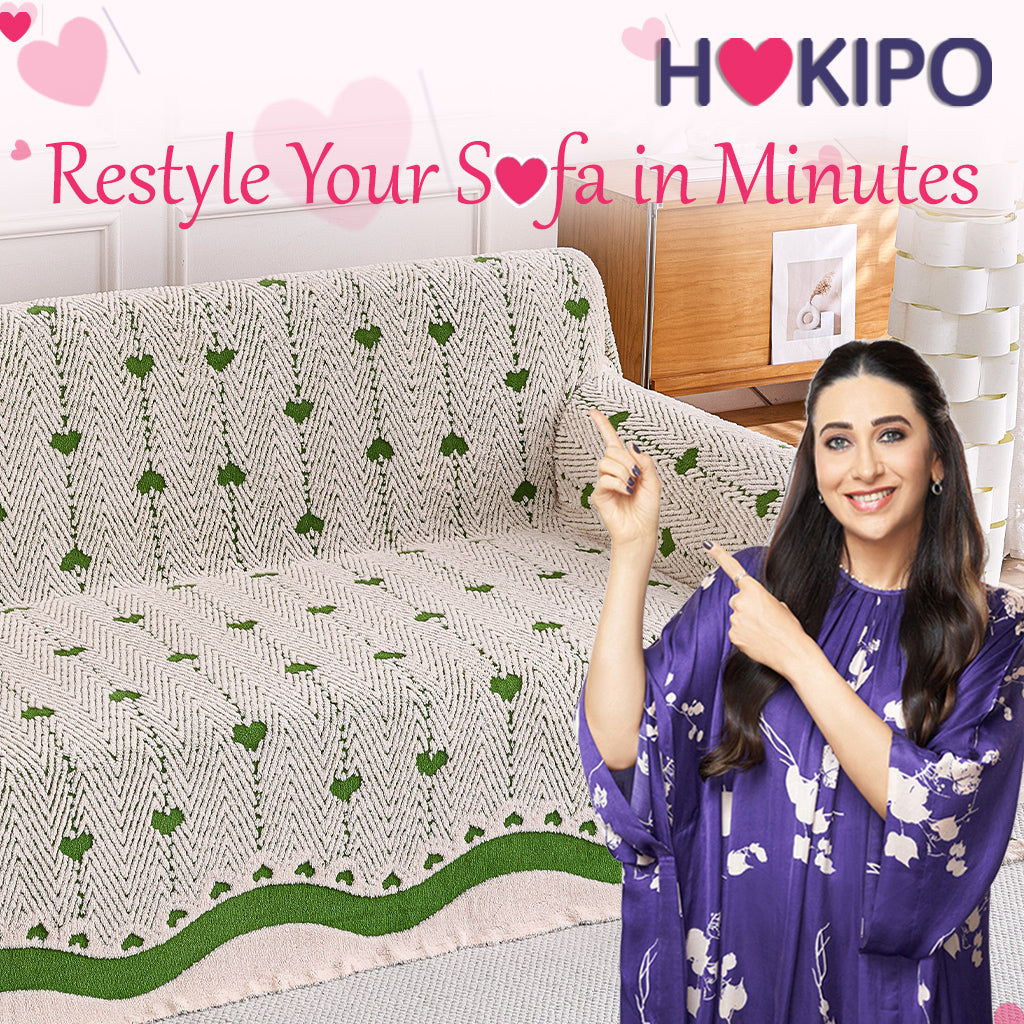 Buy Forest Cream Colour Cozy Heart Series Luxury Plush Sofa Cover – 2 Seater Sofas | HOKIPO