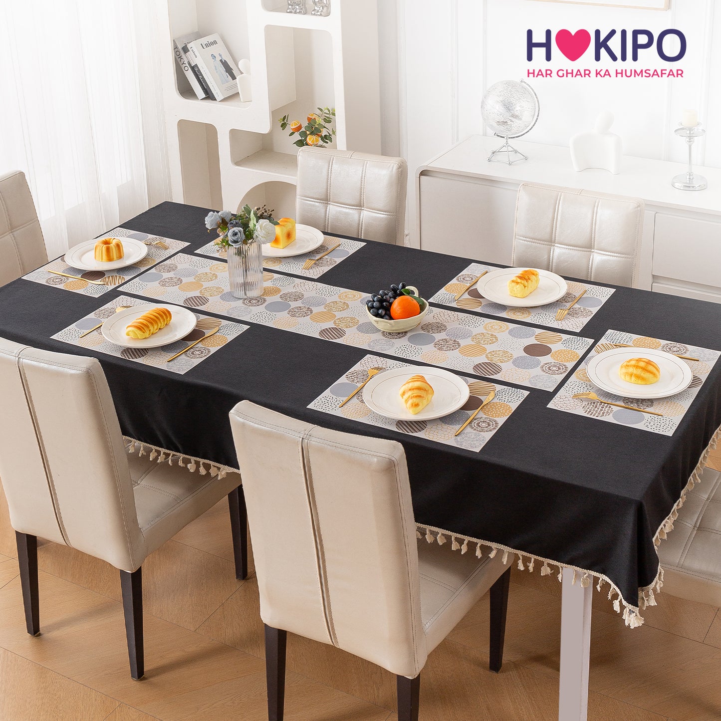 Color Splash PVC Mats for Dining Table, Abstract Circles - Olive Brown