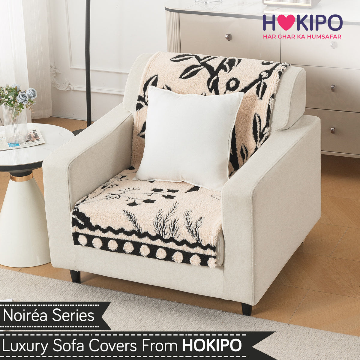 'Noirea Series' Plush Sofa Cover for Seat & Back, Butterfly Garden