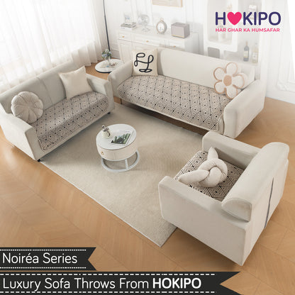 Luxury Plush Sherpa Anti Slip L Shape & Combination Sofa Mat, 'Noirea Series'|Geometric Diamond