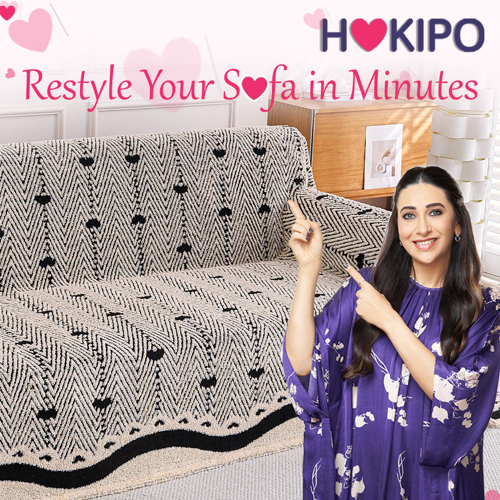 Buy Jade Black Cream Colour Cozy Heart Series Luxury Plush Sofa Cover – 2 Seater Sofas | HOKIPO