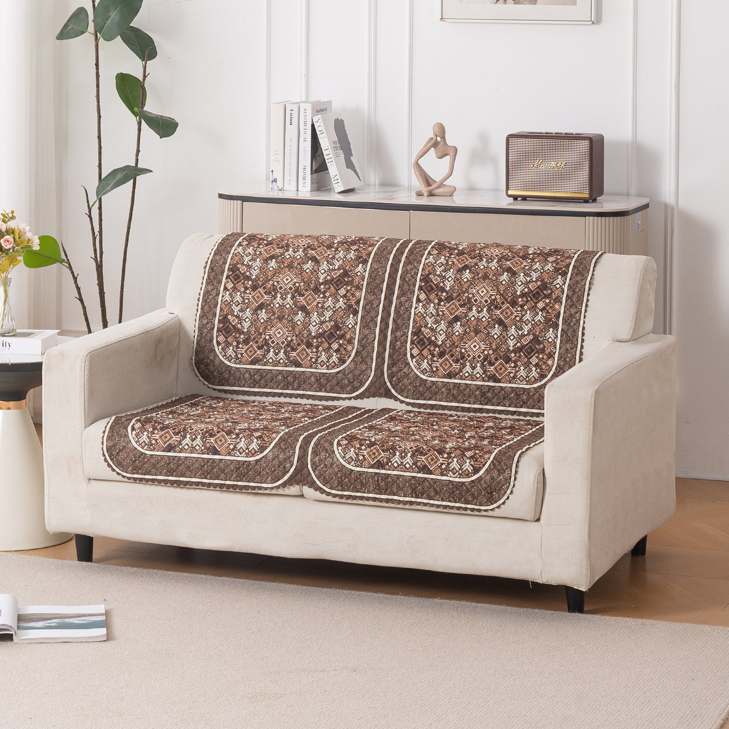 LoomVerse Quilted Sofa Cover Set Washable Sofa Panel for Seat & Back - Rustic Lattice