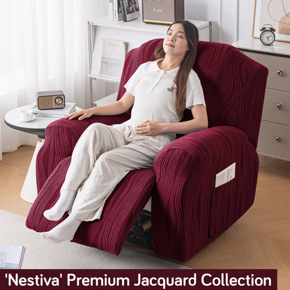 Buy Burgundy Colour Nestiva series knitting jacquard recliner sofa cover​ -  HOKIPO | Har Ghar ka Humsafar