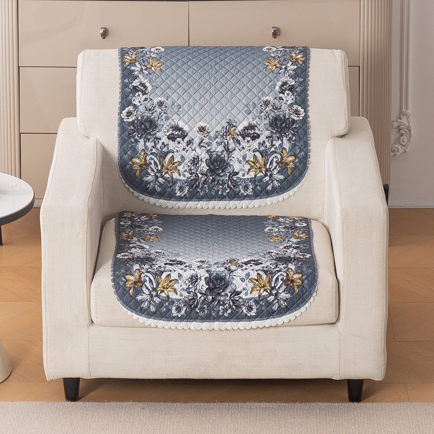 LoomVerse Quilted Sofa Cover Set Washable Sofa Panel for Seat & Back - Blue Belle