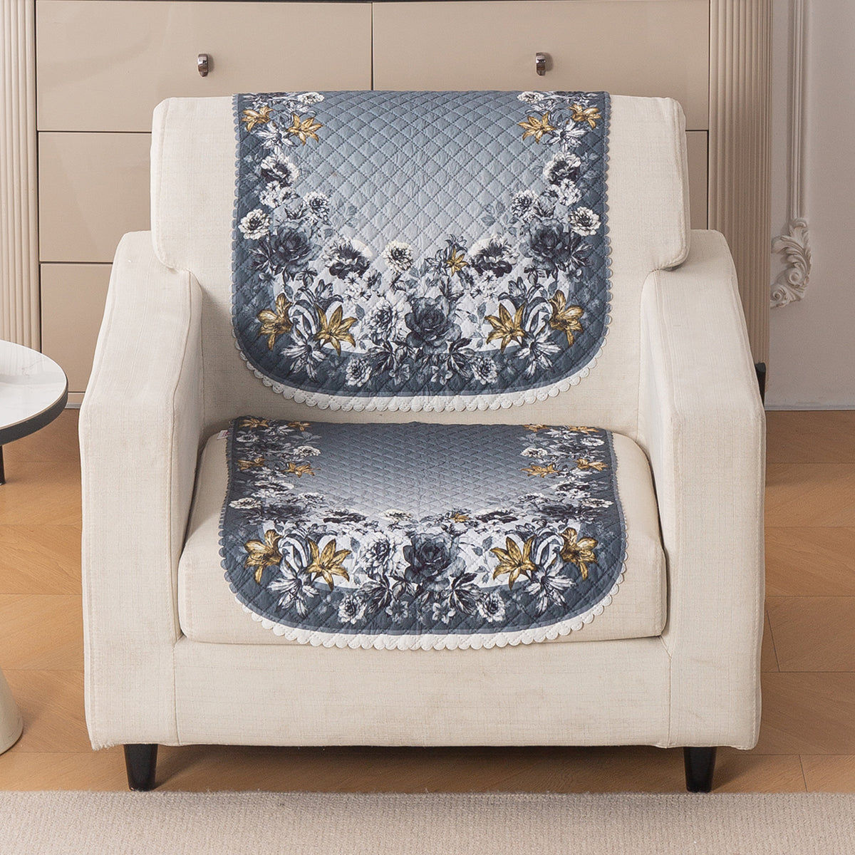 LoomVerse Quilted Sofa Cover Set Washable Sofa Panel for Seat & Back - Blue Belle