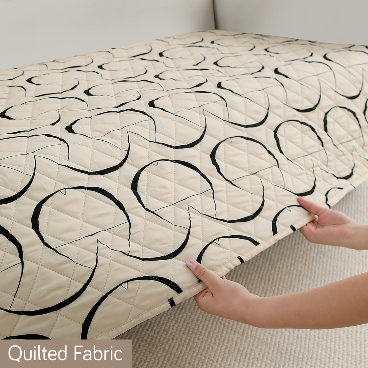 Water Repellent + Waterproof Quilted Sofa Mats, Natural Beige Abstract Art