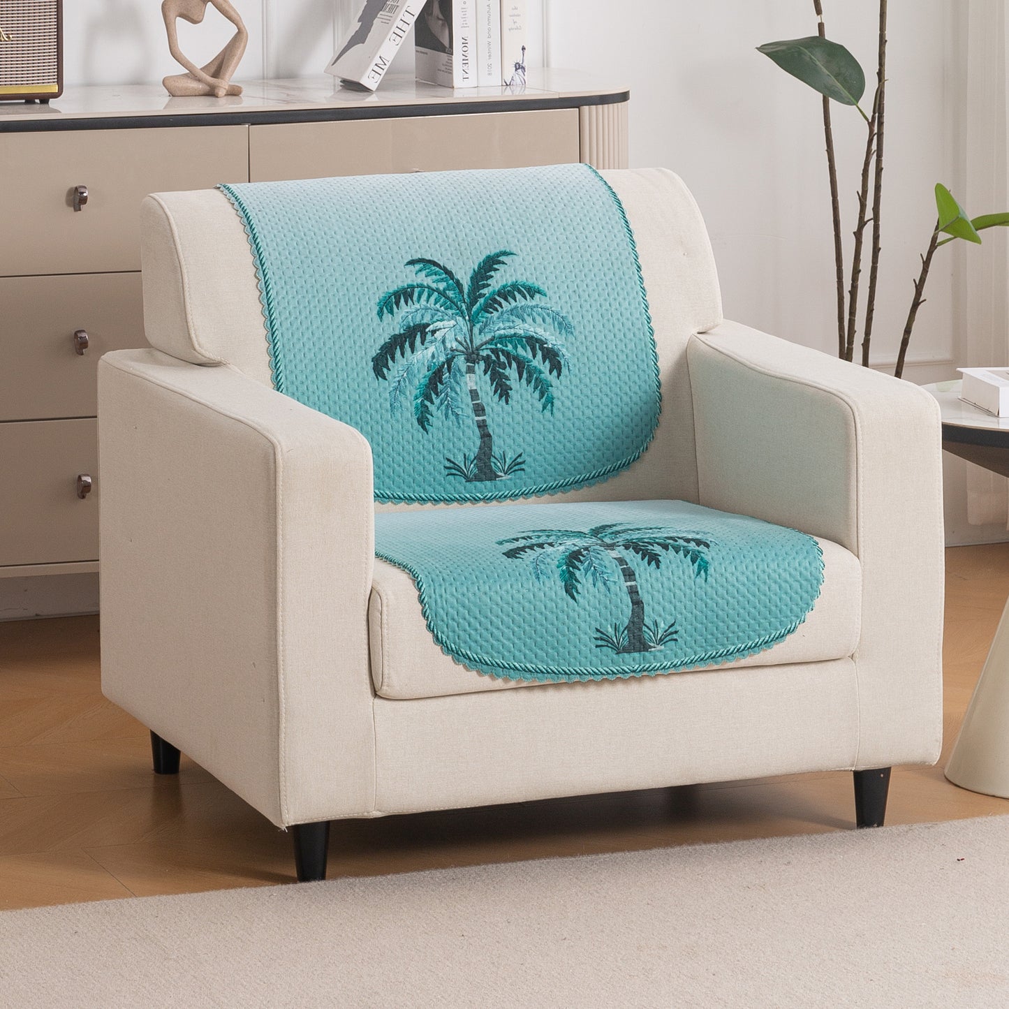 HeavenHue Fleece Soft Touch Quilted Sofa Cover Set Washable Sofa Panel for Seat & Back - Island Breeze