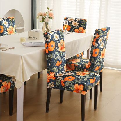 Premium Printed Velvet Dining Chair Cover Set, Teal Twilight Garden