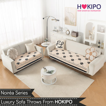 Luxury Plush Sherpa Anti Slip L Shape & Combination Sofa Mat, 'Noirea Series'|Floral Lattice