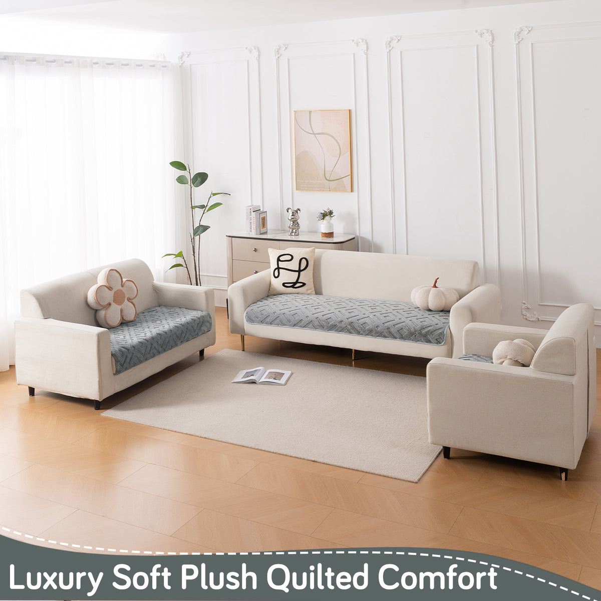 Velvet Maze Sofa Cover Mat, Dark Grey