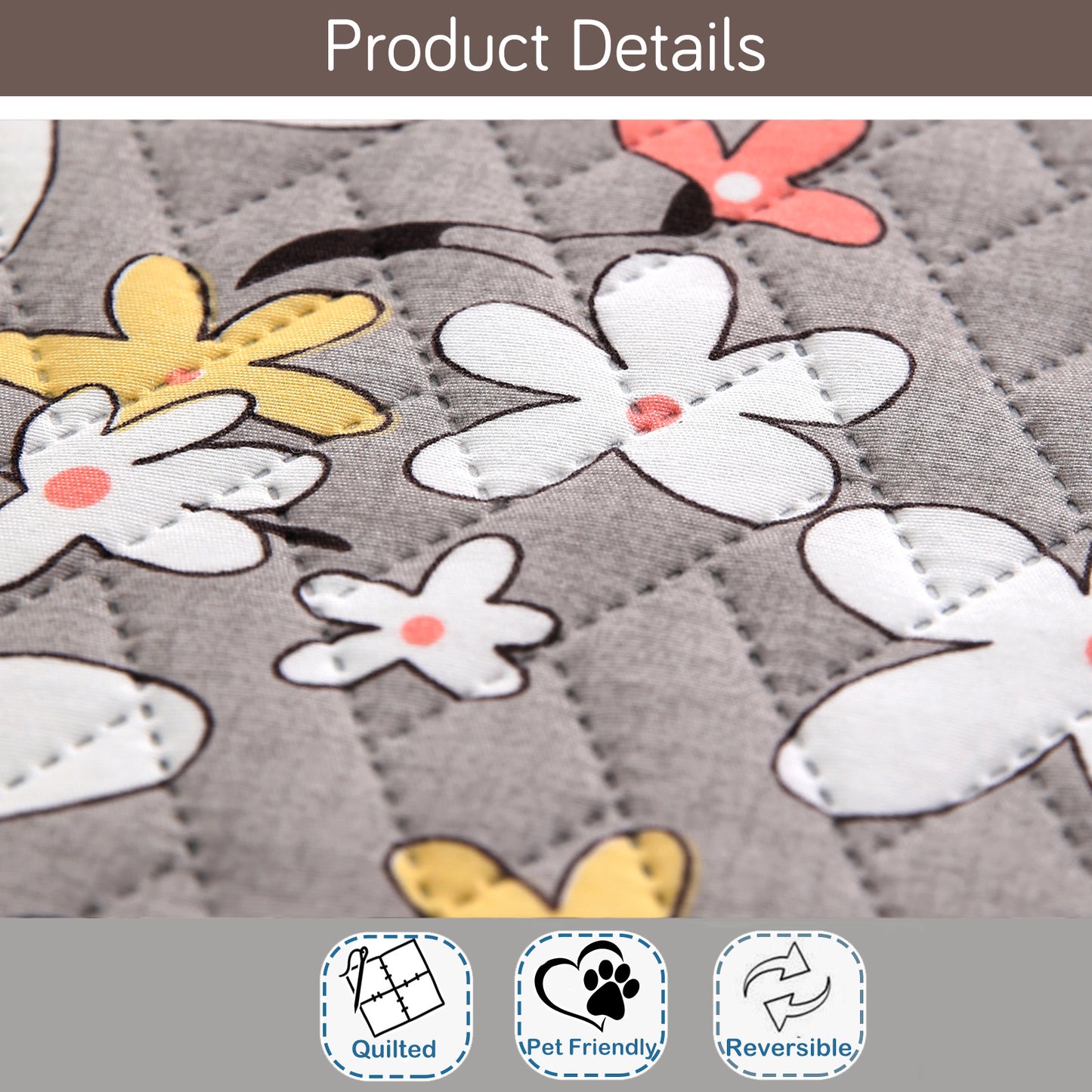 HomeHues Series Quilted Sofa Cover with Secure Fit Belt for L Shape sofa, Pastel Brown Sandwort Flower