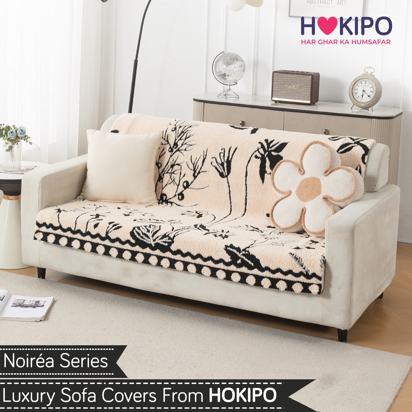 'Noirea Series' Plush Sofa Cover for Seat & Back, Butterfly Garden