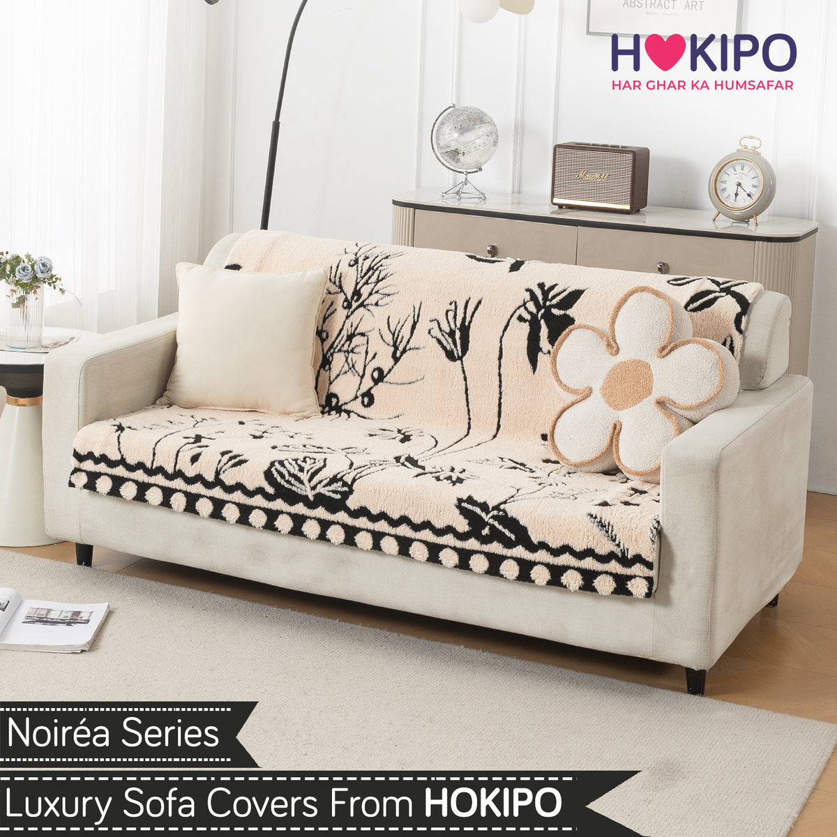 'Noirea Series' Plush Sofa Cover for Seat & Back, Butterfly Garden