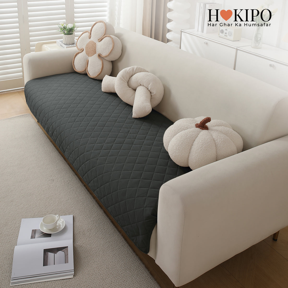 Drylin Quilted Sofa Cover Mat, Grey