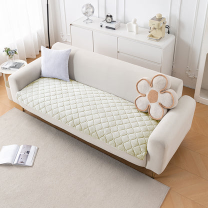 Diamond Tuft Plush Sofa Cover Mat, Ivory Cream