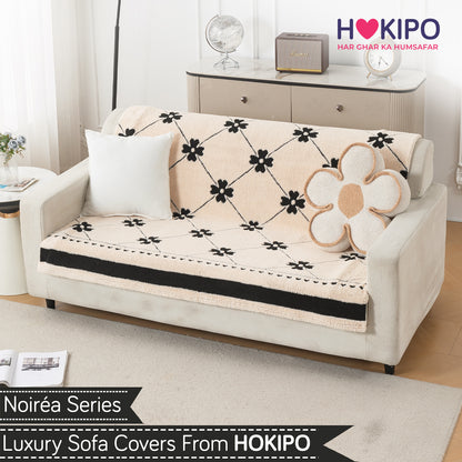 'Noirea Series' Plush Sofa Cover for Seat & Back, Floral Lattice