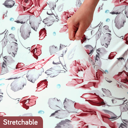 Premium Printed Velvet Sofa Cover 1/2/3 Seaters Fully Covered, Red Cottage Rose