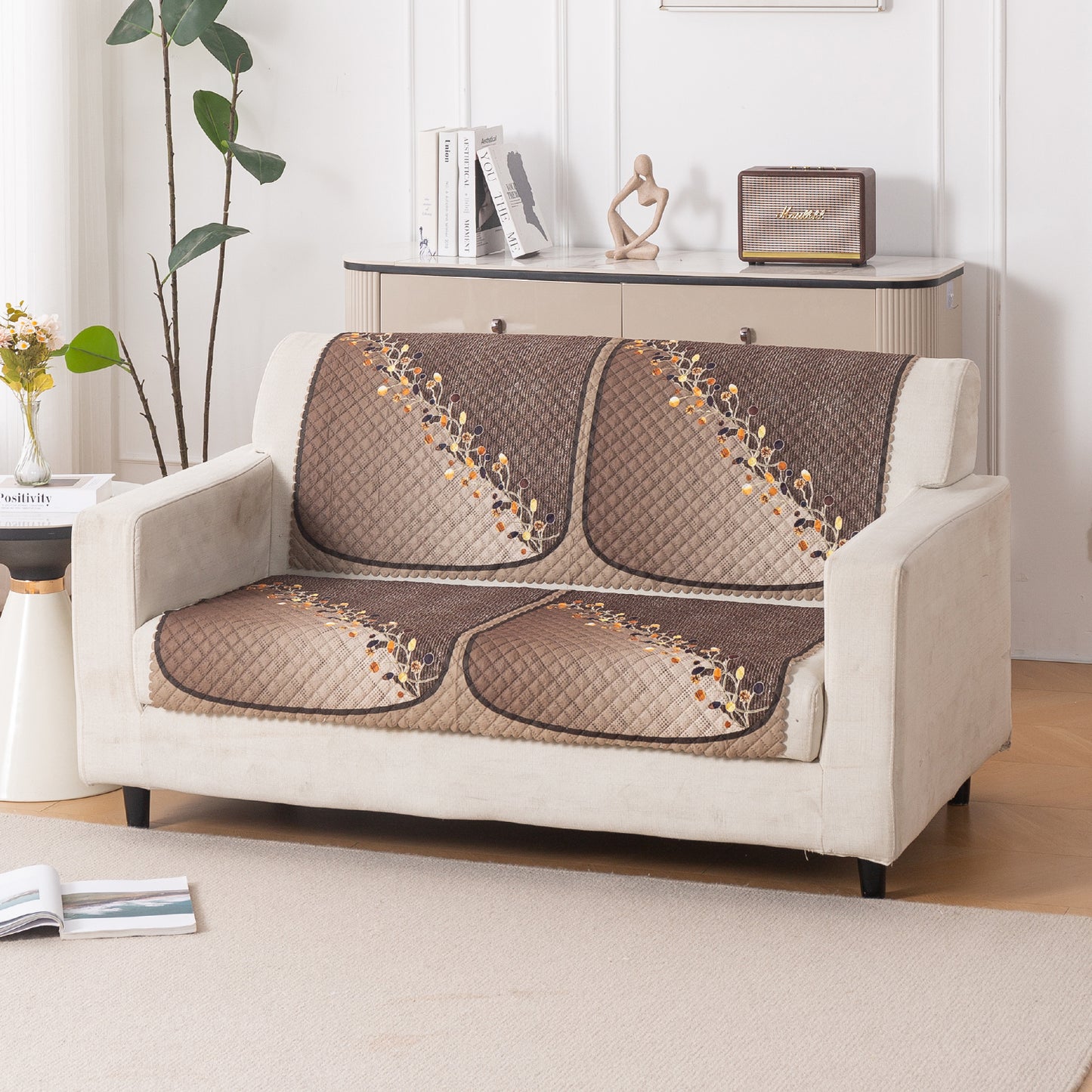 LoomVerse Quilted Sofa Cover Set Washable Sofa Panel for Seat & Back - Autumn Drape