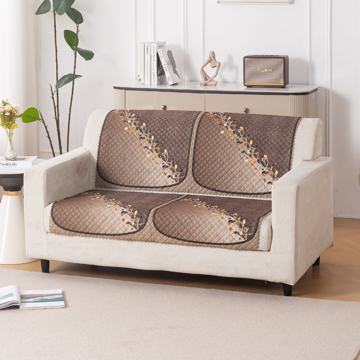 LoomVerse Quilted Sofa Cover Set Washable Sofa Panel for Seat & Back - Autumn Drape