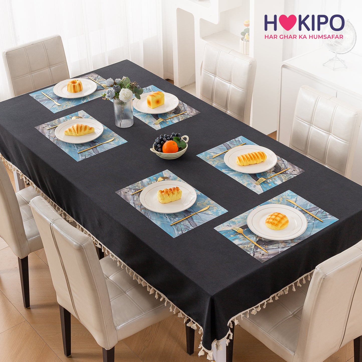 Marble Fusion PVC Mats for Dining Table, Artistic Stroke - Slate Blue