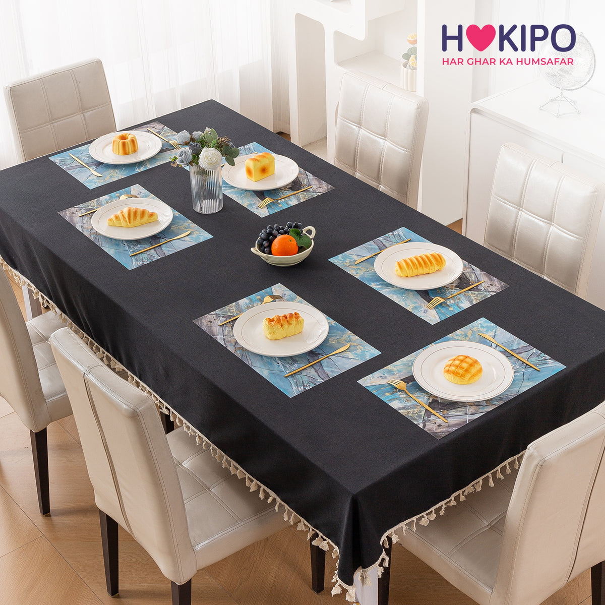 Marble Fusion PVC Mats for Dining Table, Artistic Stroke - Slate Blue